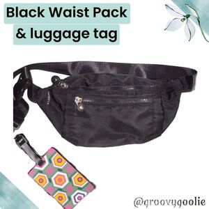 Black Waist Pack (EUC) / Belt Bag Fanny pack & New luggage Tag
